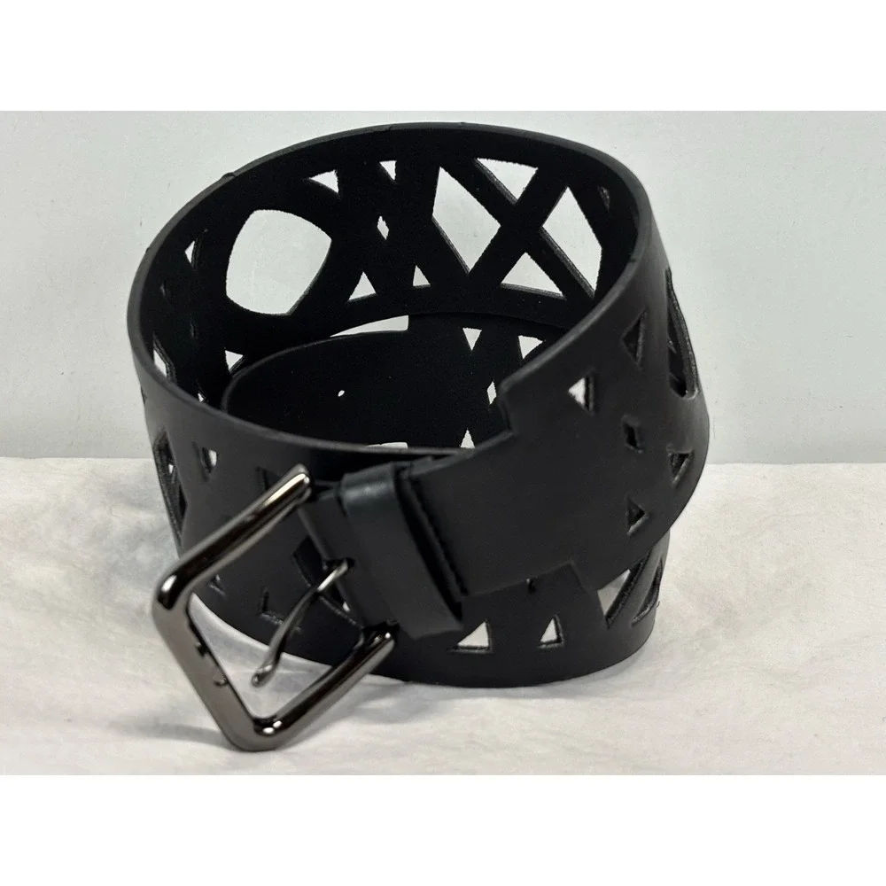 The W By Worth Collection Laser Cut Leather Belt Women's Medium Black Extra Wide